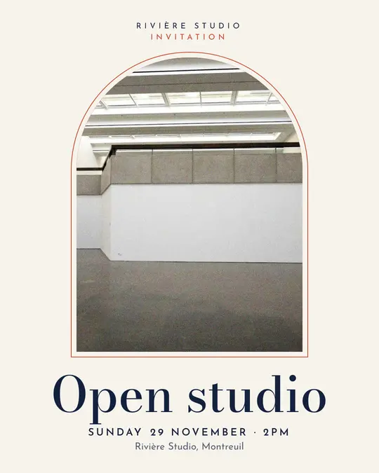 Sample flyer, "Arch · Paper and navy" template, Opening & launch: "Open studio"