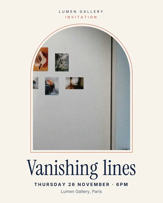 Sample flyer, "Arch · Paper and navy" template, Opening & launch: "Vanishing lines"