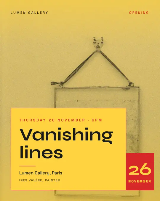 Sample flyer, "Laid card · Sunshine" template, Opening & launch: "Vanishing lines"