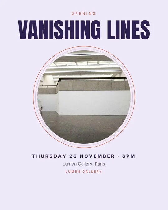 Sample flyer, "Medallion · Lavender and peach" template, Opening & launch: "Vanishing lines"