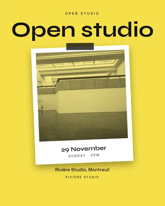 Sample flyer, "Print · Lemon and black" template, Opening & launch: "Open studio"