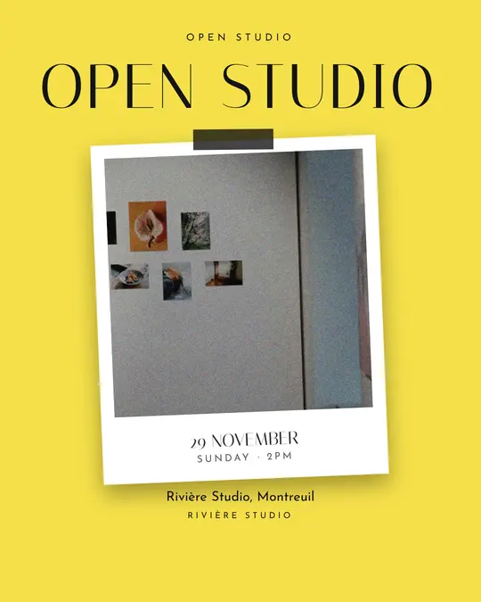 Sample flyer, "Print · Lemon and black" template, Opening & launch: "Open studio"